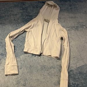 Cropped white zip up hoodie